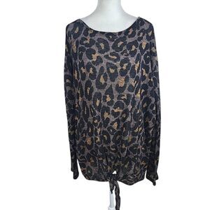 Reborn J Plus Leopard Print Knit Top Size 2X Stretchy Leopard Top with Tie Front